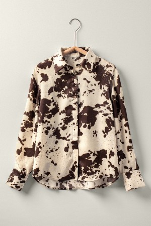 0034-1528<br/>Western Cow Print Casual Tops Button Down Shirt