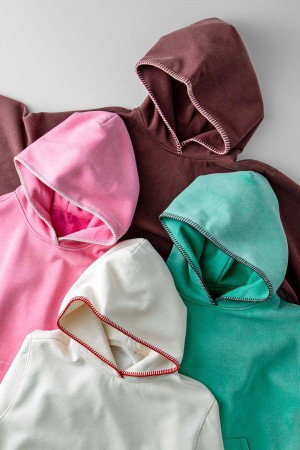 0057-8633<br/>Relaxed Fit Hoodie with Colorful Stitching