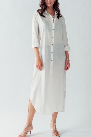 0309-8655<br/>ELSIE ROLLED SLEEVE COLLARED BUTTON DOWN DRESS