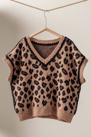 0358-3398<br/>Leopard Crochet Knit Vest