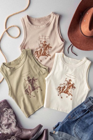 0709-0846<br/>Cowboy Graphic Western Boho Casual Tank Top