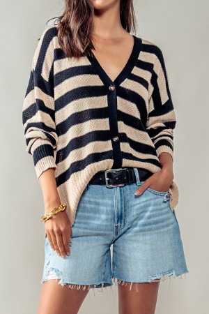 0712-3447<br/>Cozy and Free Striped Cardigan