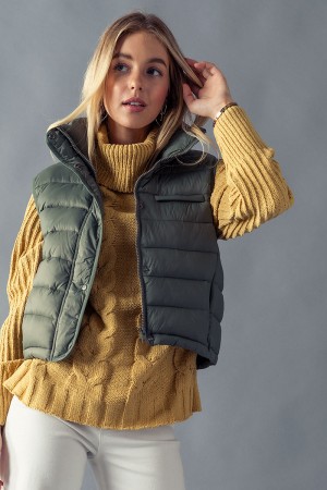 0766-9438<br/>STRIPE QUILTED STAND COLLAR PADDED VEST JACKET