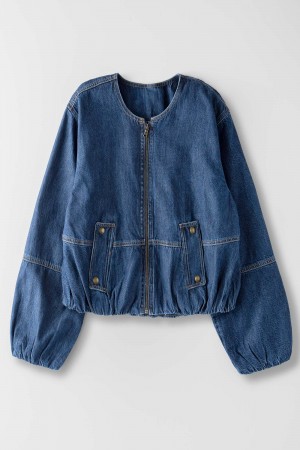 0882-1777<br/>Denim Zip-Up Bomber Jacket