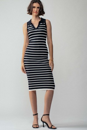 0904-4726<br/>Sleeveless Striped Knit Midi Dress