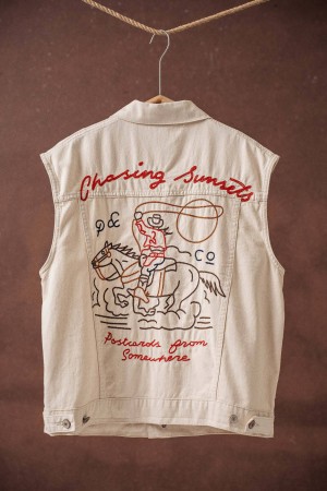0932-4910<br/>Chasing Sunset Embroidered Denim Vest