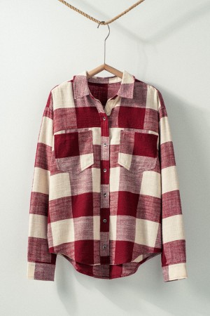 0957-3659<br/>Plaid Boho Western Casual Top Shirt