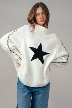 0990-0690<br/>Star Knit Sweater Top with Side Stitch Detail